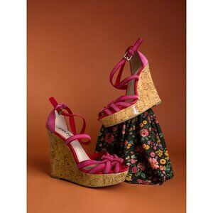 DKNY Linda Pink Raspberry Platform Wedges Sandals Size 6